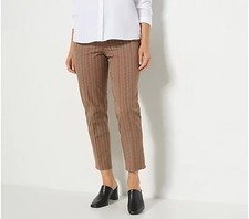 Isaac Mizrahi Live Regular 24/7 Stretch Printed Tapered Ankle Pants Mocha 6 New