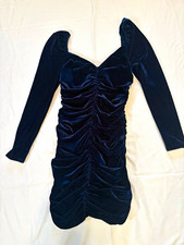 MINKPINK Women's L Black Solid Velvet Ruched Sweetheart Long Sleeve Mini