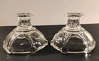 Vintage Clear Crystal Candle Holder Anchor Hocking 'Oyster & Pearl' Set Of 2