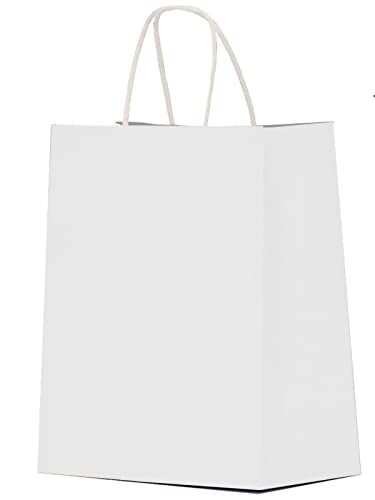 Kraft Paper Bags with Handles Bulk 100Pcs 8x4.5x10 Inch (Pack of 100) White - Picture 2 of 7