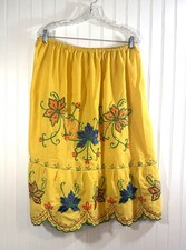 Hawaiian Aloha Pa'u Hula Skirt Yellow Floral Embroidered Elastic Waist L/XL
