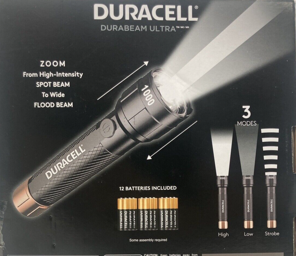 Duracell 1000LM 4AAA LED Flashlight 3Pack +12pcs AAA alkaline