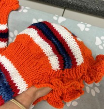 Hand Knitted Hat/Scarf, Girl's 10-12 years, Orange Colors, New