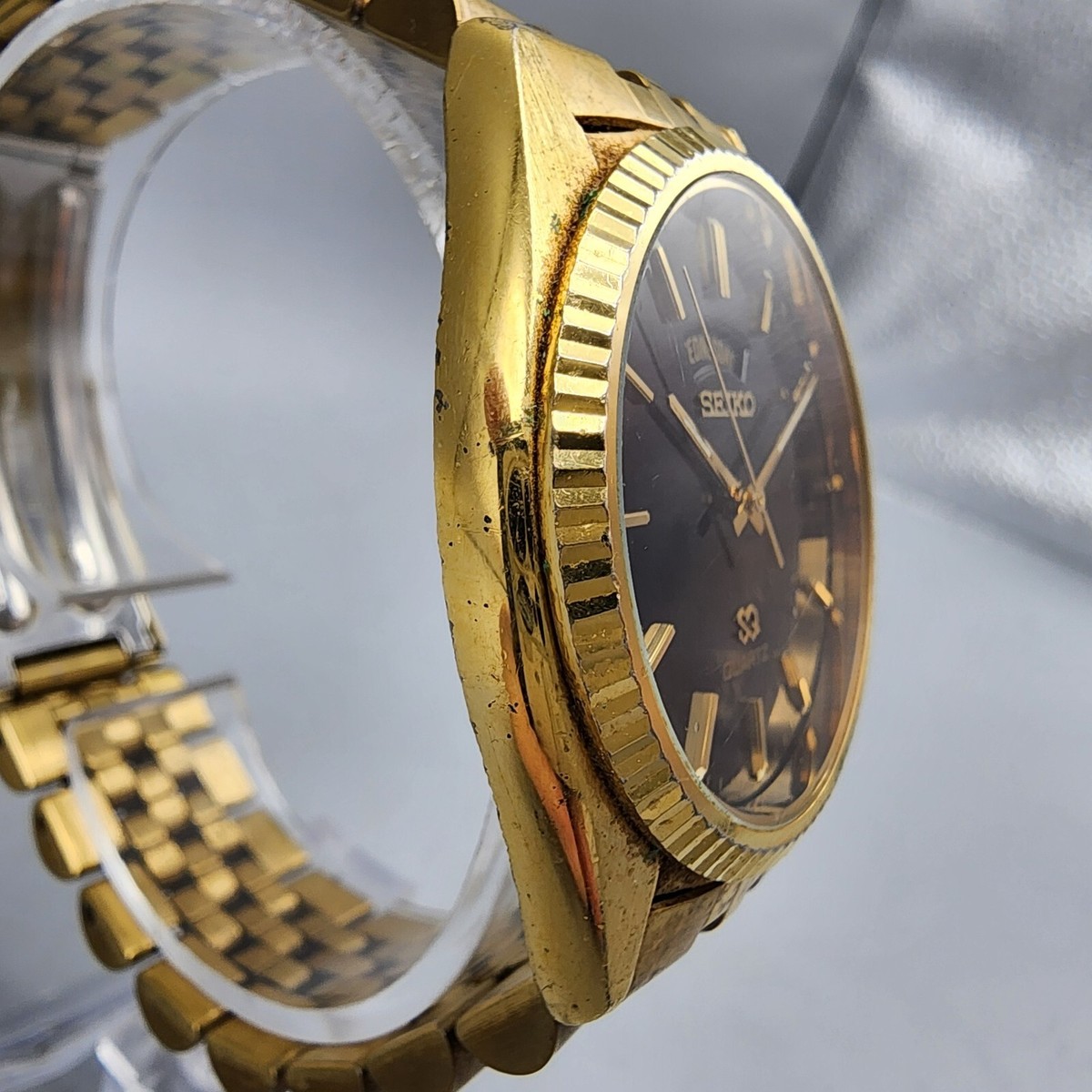 Seiko SQ President Watch Men 36mm Black Dial Gold Tone Seiko SQ President Watch Men 36mm Black Dial Gold Tone