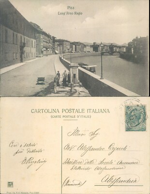Pisa Lung' Arno Regio Animiert Mit Handwagen Und Pisani IN Pose Kamera N.47985