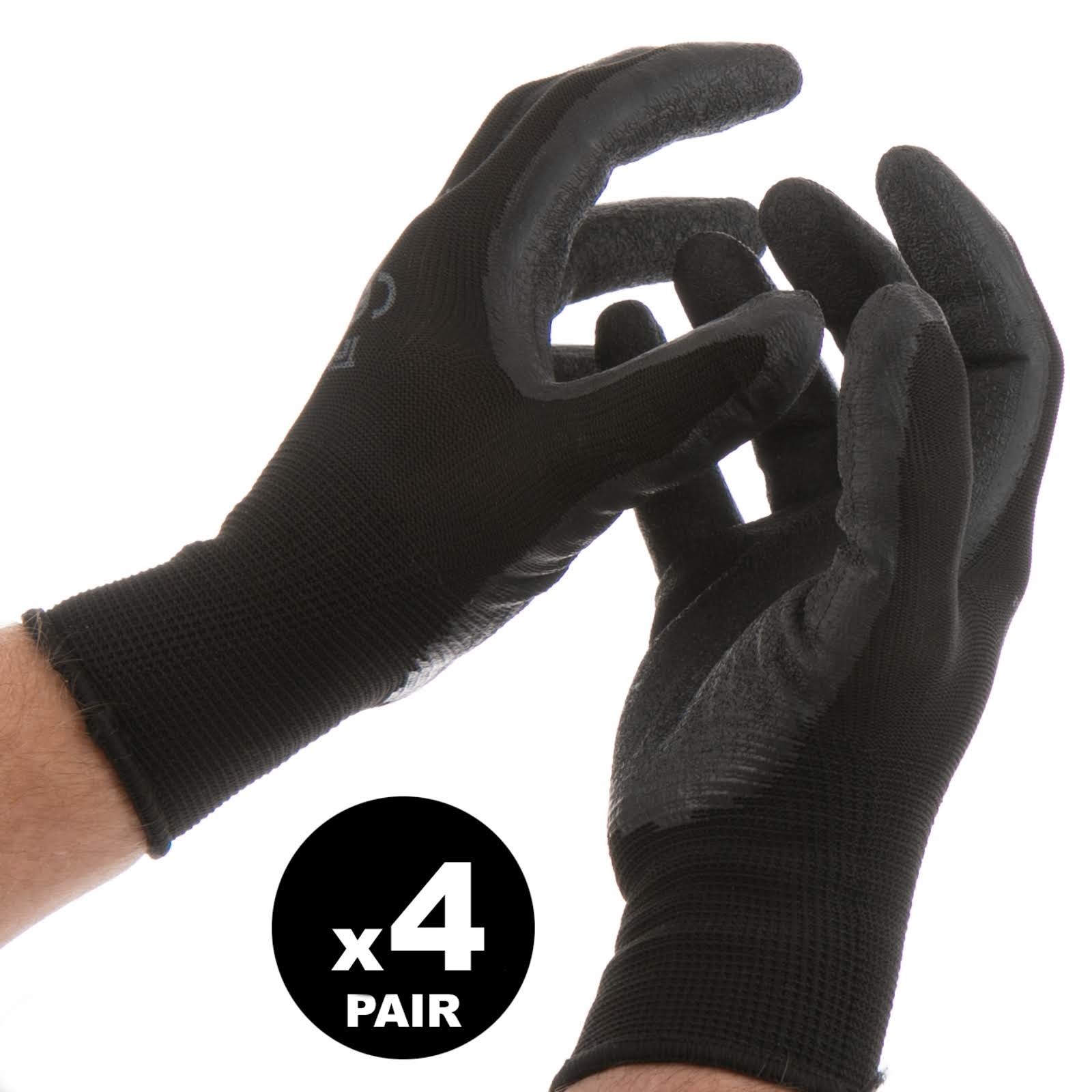 4 PAIRS OF GLOVES SMALL WORK GARDEN BLACK FLEXIBLE POLYESTER LATEX GRIP MASTER