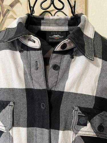 Harley Davidson® Women's Buffalo Plaid Long Sleeve Woven Shirt Black White Sz XL - Picture 6 of 21