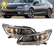Right&Left Side Headlights For 2013-2015 Honda Accord Halogen Black w/o LED DRL