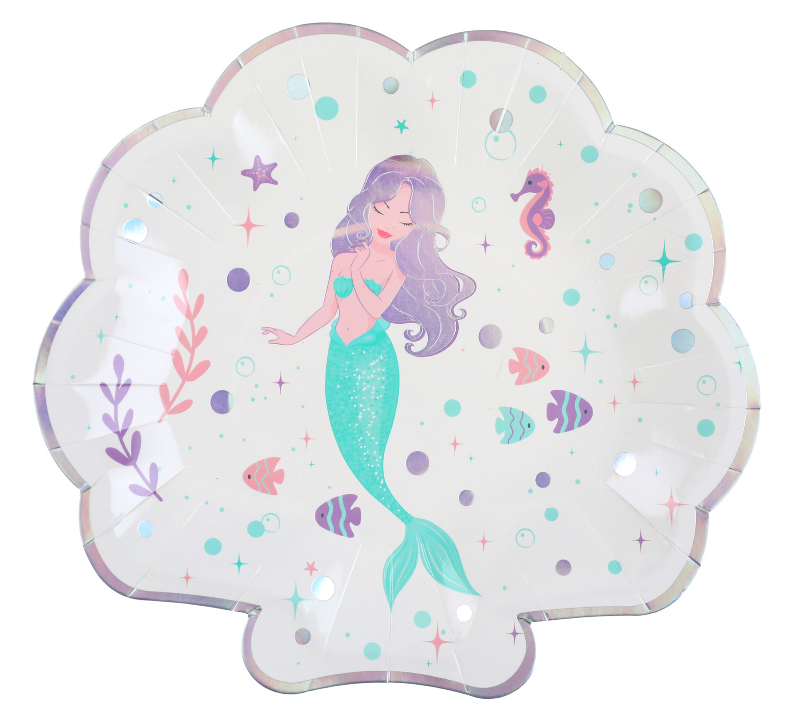 Luxury Mermaid Party Plates Pretty Iridescent & Pastels Scallop Shape x 10