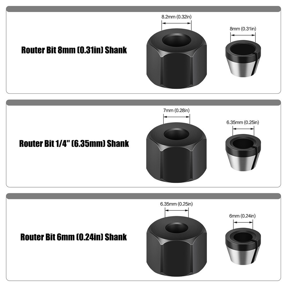 6pcs Trimmer Collet Chuck Router Bit Engraving Trimming Machine 1/4inch ...