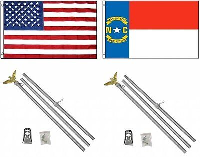 3x5 USA American & State of South Carolina Flag & 2 Aluminum Pole Kit Sets 3'x5'