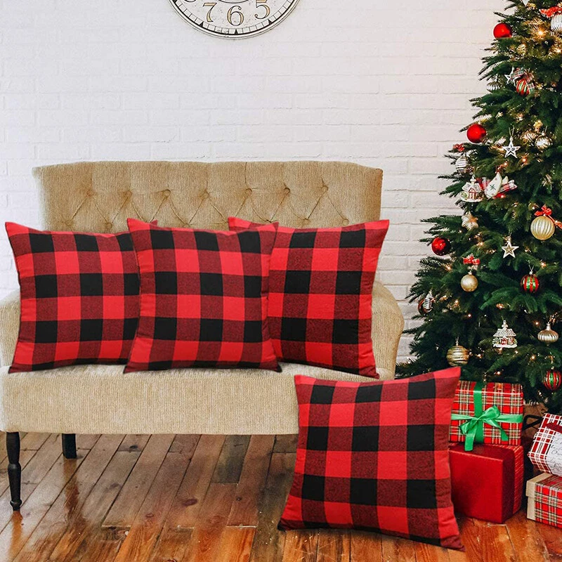 Tartan Check Cotton Linen Plaid Cushion Cover Throw Pillows Case 45x45cm PR - Image 3 of 4