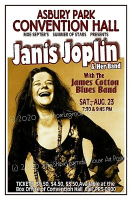 JANIS JOPLIN 1969 Concert POSTER ASBURY PARK NJ Convention Hall SIGN Gig Poster