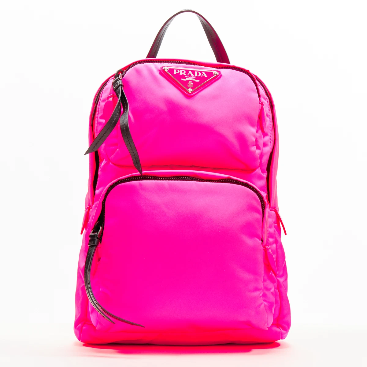 PRADA neon pink Tessuto nylon triangle logo small sling backpack