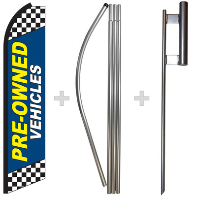 Pre-Owned Vehicles 15' Tall Swooper Flag & Pole Kit Feather Super Bow Banner
