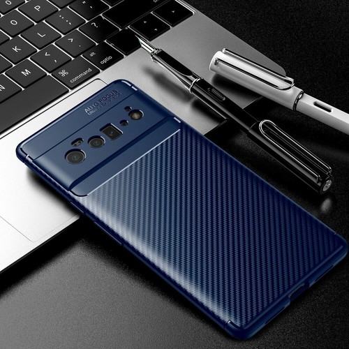 Google Pixel 6 Pro Shockproof Case Matte Carbon Fiber Style TPU - Blue - 第 1/6 張圖片