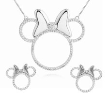 SET Disney Minnie Mouse Austrian Crystal Necklace  Earrings R925 Silver Plated