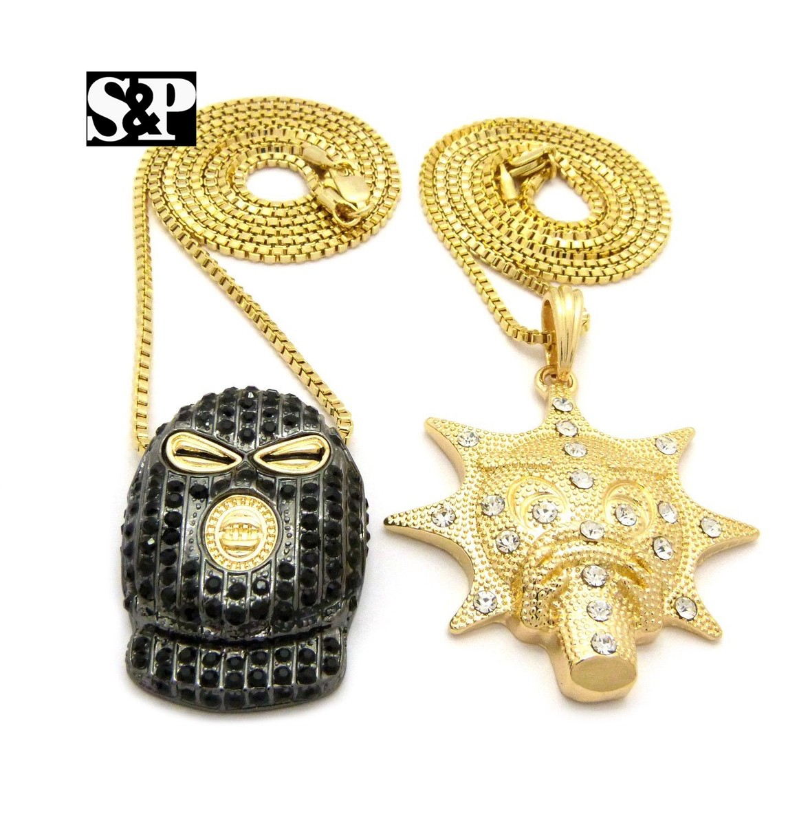 Hip Hop Iced Bust Down Glo Gang, Mask Man Pendant 20