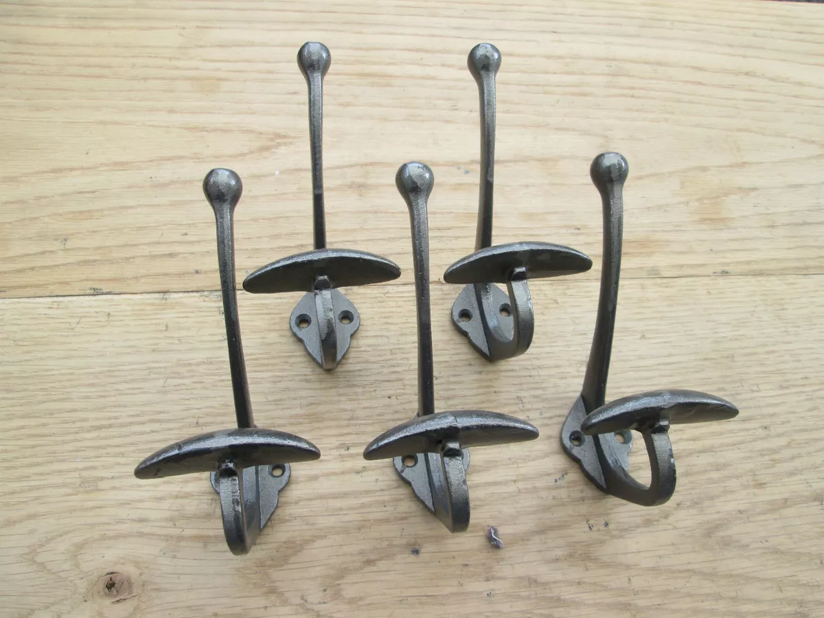 5 X CAST IRON VINTAGE BOWLER HAT & COAT HOOKS TRADITIONAL NATURAL OLD  FINISH