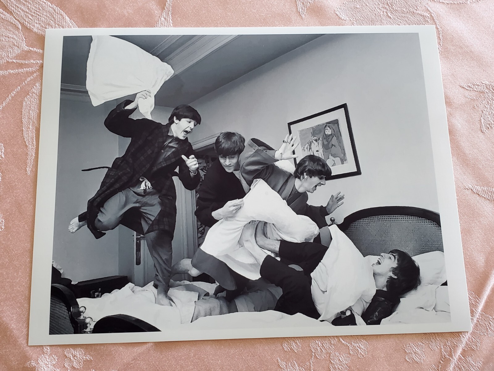 THE BEATLES  Art Print Photo 8x10" John Lennon Poster Pillow Fight Paris Hotel
