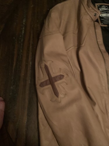 Men’s 3X Affliction Limited Edition Leather Jacket Light Brown Cross RARE - Picture 7 of 12
