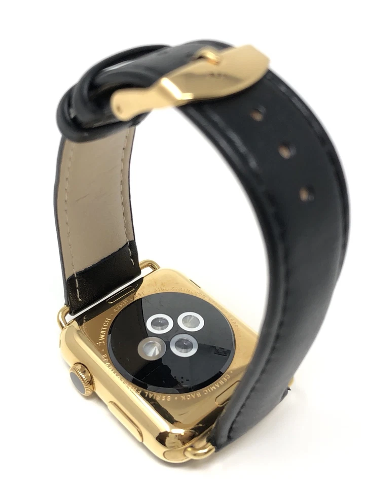 24K Gold 42MM Apple Watch SERIES 2 with Black Leather Band - Image 4 of 4