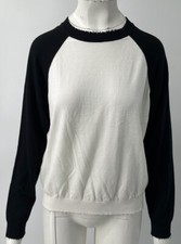 Minnie Rose black white long sleeve distressed neck sweater NWT sz L