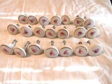 21 Vintage White Porcelain Drawer Knobs with Pink Roses