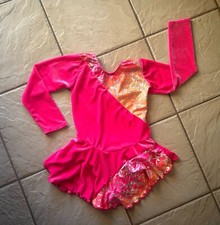 NEW Girl SHINY METALLIC HOT Pink VELVET Competition FIGURE ICE SKATING DRESS 6-7