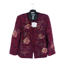 Indigo Moon Size Medium Navy Pink Red Metallic Floral Embroidered Jacket Bnwt