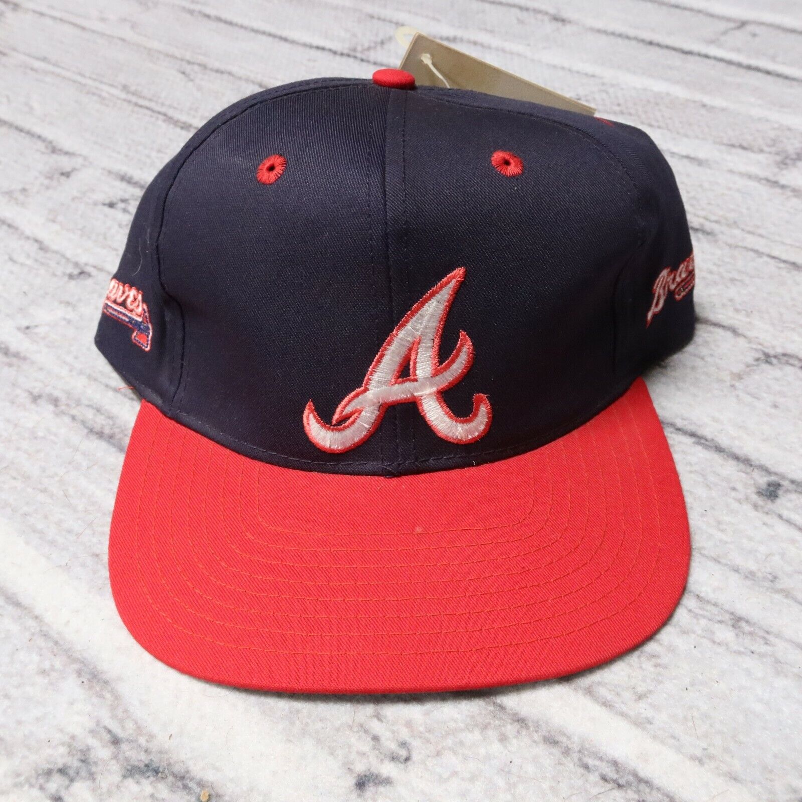 Vintage New 90s Atlanta Braves Snapback Hat Cap Blockhead