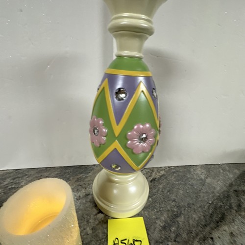 21-1/2” Willow Manor Easter Pastel Floral Egg Flower Pedestal &Flameless Candle - Picture 17 of 18
