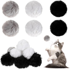 12Pcs Fuzzy Cat Toy Balls Soft Faux Fur Pom Poms Interactive Pet Play Gray Black