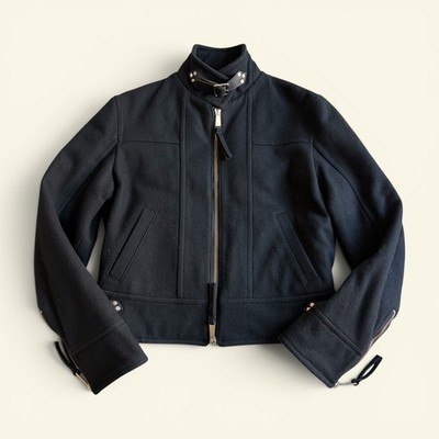 DSQUARED2 Black Wool Moto Bomber Jacket Archival 2004AW Biker Size 52 IT Luxury