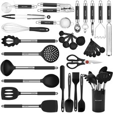 Kitchen Utensils Set 32 pcs Silicone Spatula Holder Stainless Steel Black