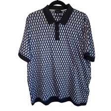 Ted Baker London Men Geometric Print Regular Fit Polo Shirt Size XL Navy Blue
