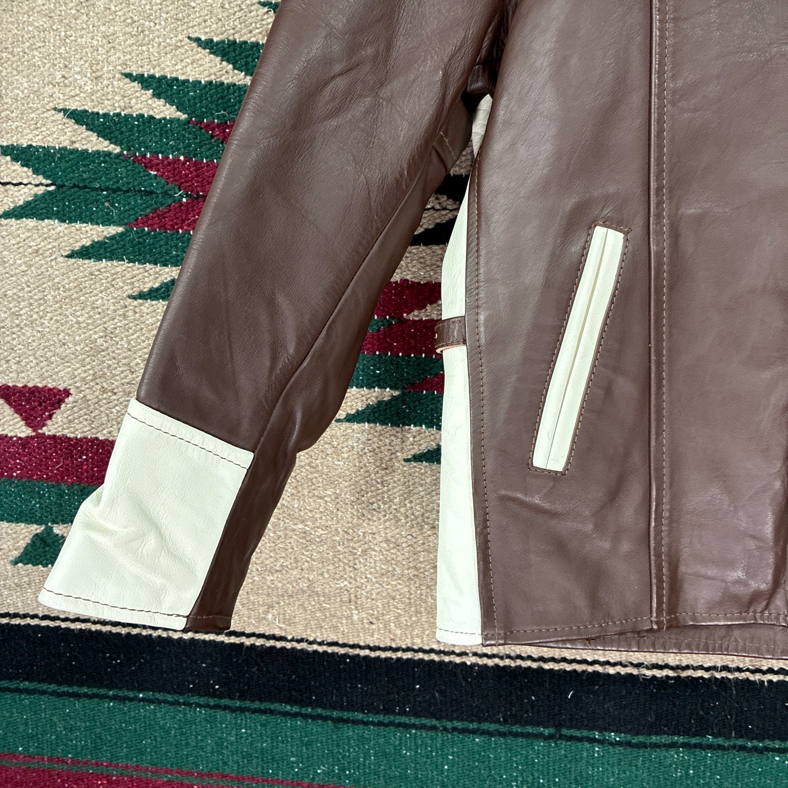 Vintage Lost Worlds NYC Horsehide Leather Jacket - Women's Small - Brown & White image 3