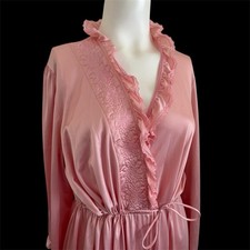 Vintage Pink Peignoir Robe Embroidered Lace Trim Nylon M Collectibles JC Penny