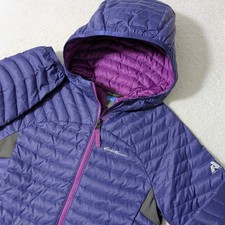 NEW Eddie Bauer First Ascent Down Puffer Jacket Kids Med 8-10 Purple Hooded