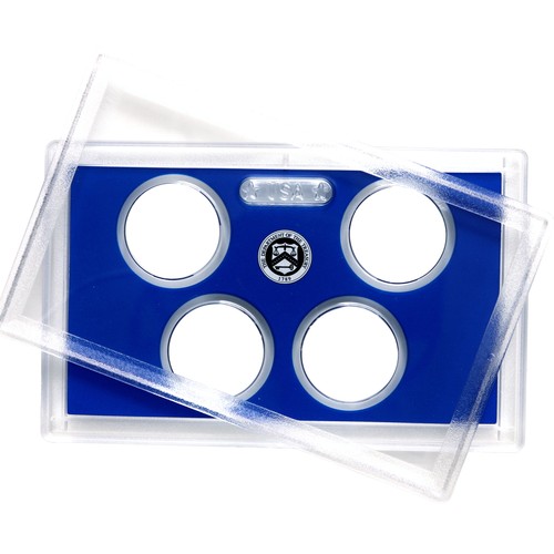 Empty Plastic Lens With Blue Insert Holds 4 Coins Small Dollar