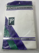 White 100 Natural Cotton Men  s Handkerchiefs Set of 12 Some Natural Discoloring