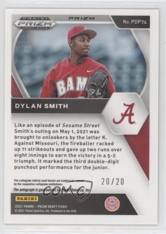 2021 Panini Prizm Draft Picks Neon Orange 20/20 Dylan Smith #PDP74 Auto - Image 2 of 3