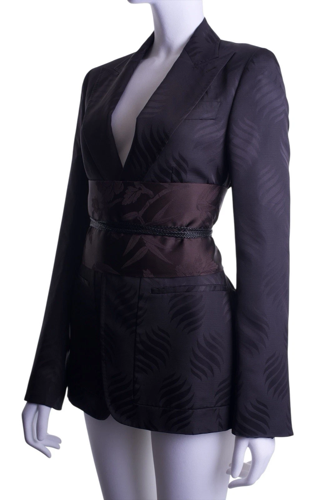 Tom Ford — Gucci by Tom Ford F/W 2002 silk jacquard jacket with silk obi belt