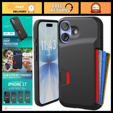 Slim Protective Wallet Case for iPhone 17 - Credit Card Holder, Drop Tested, Bla