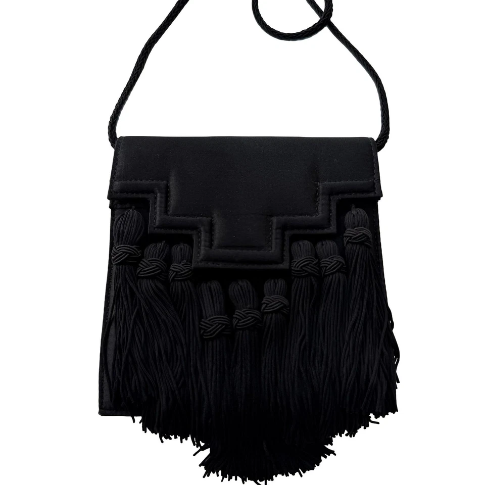 Bob Mackie Bag Womens One Size Black Tassel Fringe Crossbody Purse Evening - Image 2 of 4