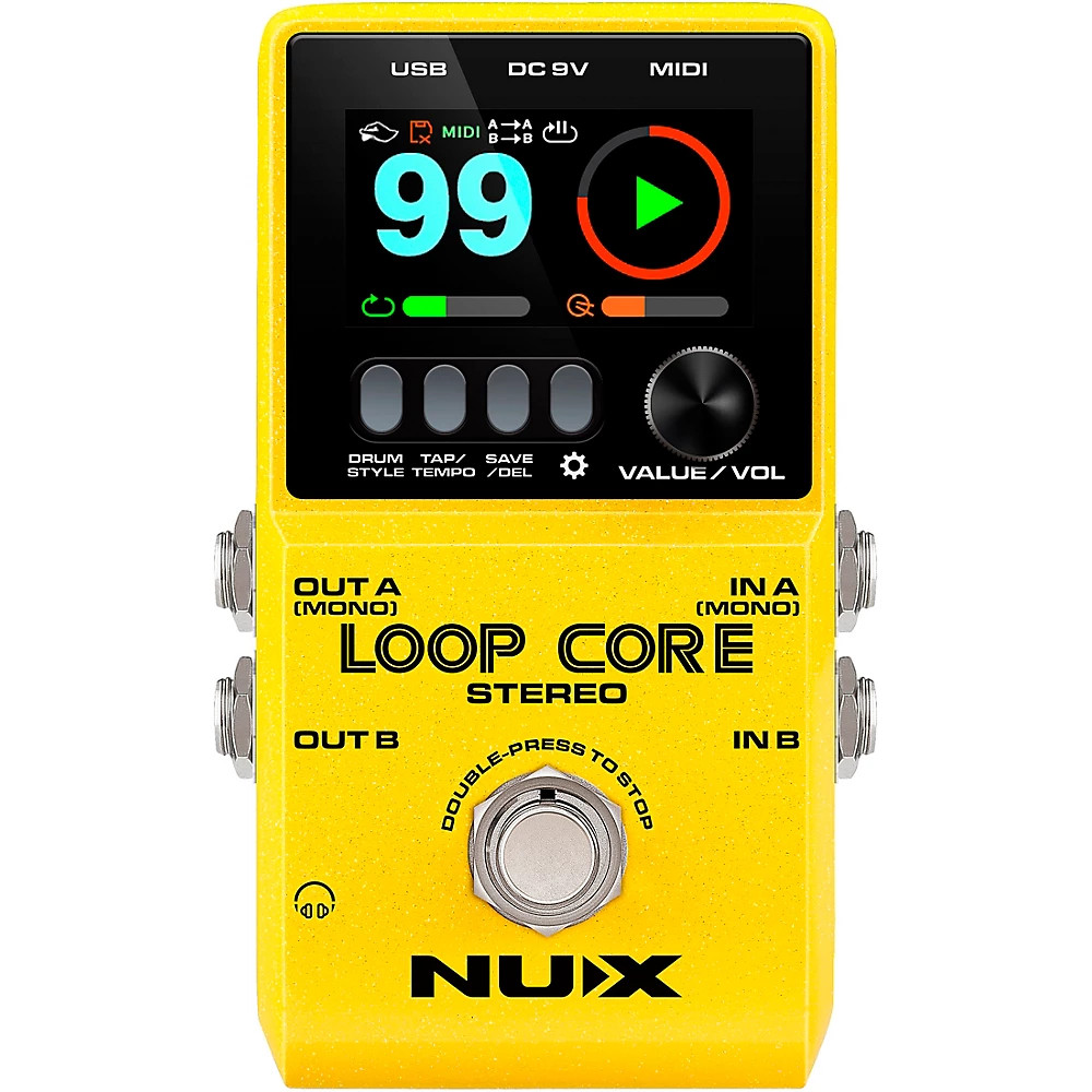 Стереофонический лупер NUX Loop Core с педалью эффектов MIDI и Drum Patterns желтого цвета 24690₽