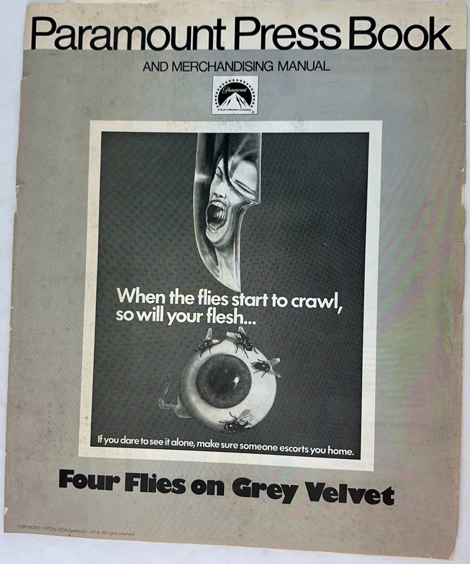 Vintage Dario Argento's FOUR FLIES ON GREY VELVET 15"X12¼" Pressbook (1971)!