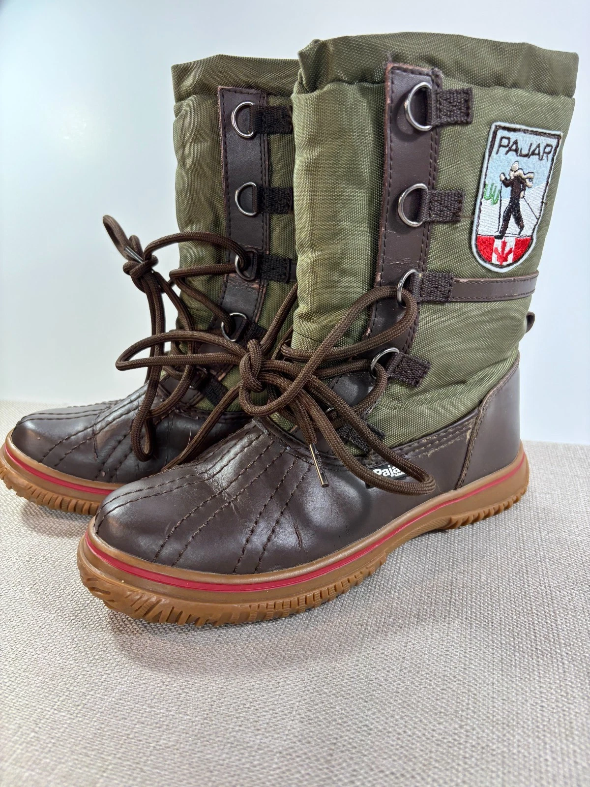 Pajar Canada Women's Fur Lined Green Brown Snow Boots Size 5.5