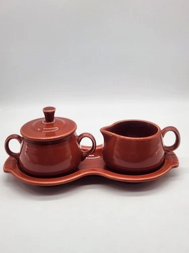Vintage Homer Laughlin FiestaWare Creamer Sugar & Tray Paprika  USA