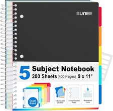 5 Subject Graph Paper Notebook - 400 Pages, 9"X11", 4X4 Graph Ruled Notebook, 5